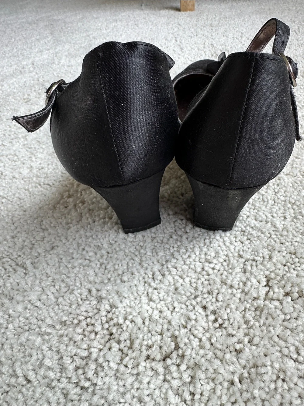Vintage Cherokee Girls Youth Black Satin Dress Heels Floral Mary Jane Shoes 5